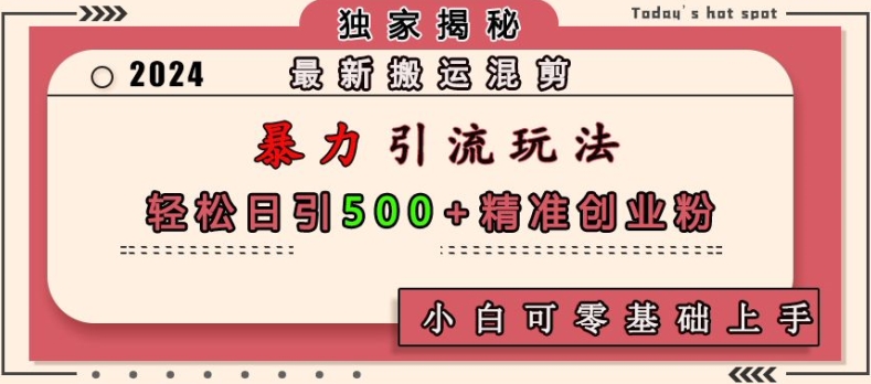 最新搬运混剪暴力引流玩法，轻松日引500+精准创业粉，小白可零基础上手-梦清网创