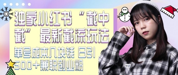 最新小红书截流玩法 独家截中截 单号成本几块钱 日引500+CY粉JZ粉-梦清网创