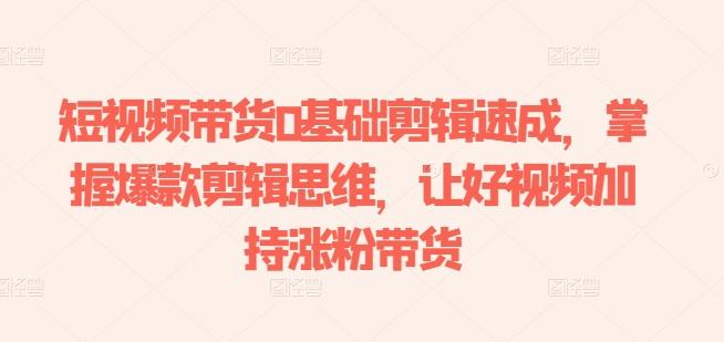 短视频带货0基础剪辑速成，掌握爆款剪辑思维，让好视频加持涨粉带货-梦清网创
