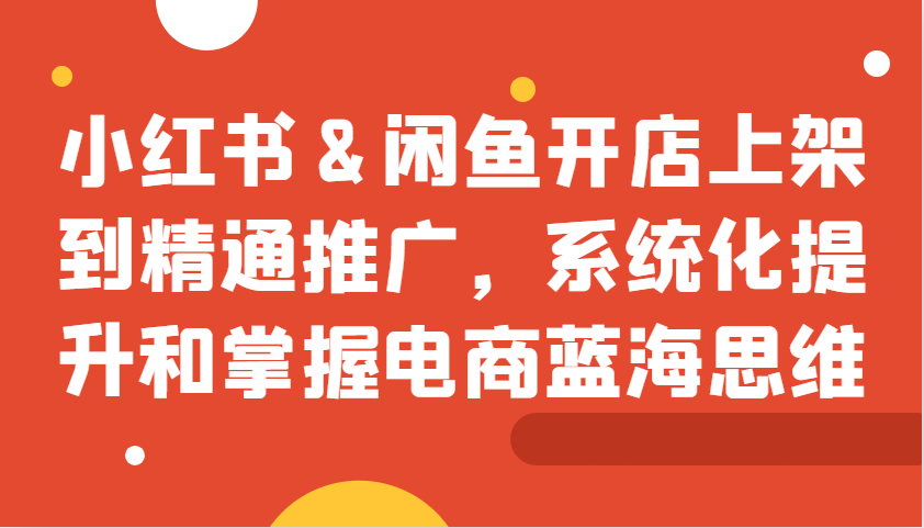 小红书&闲鱼开店上架到精通推广，系统化提升和掌握电商蓝海思维-梦清网创