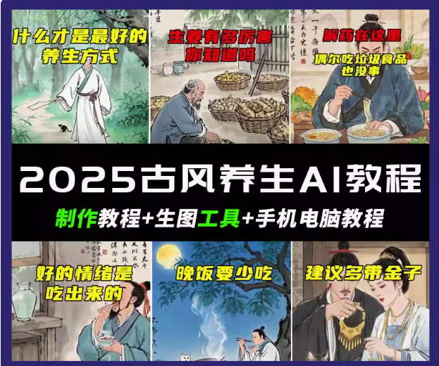 抖音AI古风养生视频教程日入五张 轻松涨粉 10W+-梦清网创