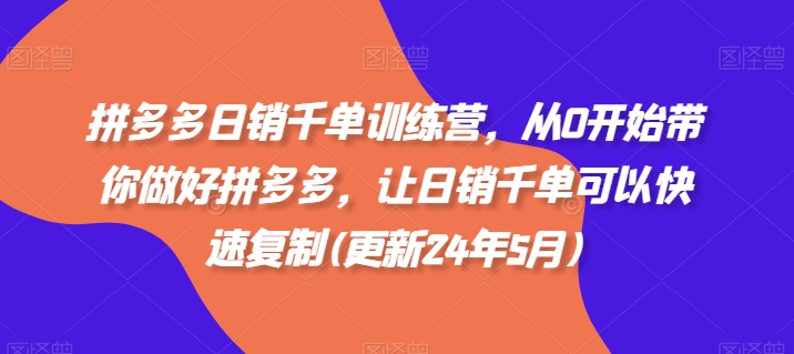 拼多多日销千单训练营，从0开始带你做好拼多多，让日销千单可以快速复制(更新24年8月)-梦清网创