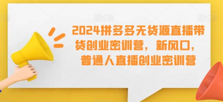 2024拼多多无货源直播带货创业密训营，新风口，普通人直播创业密训营-梦清网创