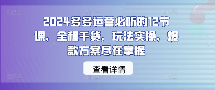 2024多多运营必听的12节课，全程干货，玩法实操，爆款方案尽在掌握-梦清网创