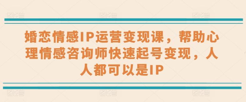 婚恋情感IP运营变现课，帮助心理情感咨询师快速起号变现，人人都可以是IP-梦清网创