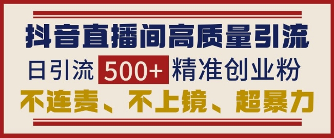 抖音直播间引流创业粉，无需连麦、不用上镜、超暴力，日引流500+高质量精准创业粉-梦清网创