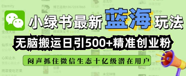 小绿书无脑搬运引流，全自动日引500精准创业粉，微信生态内又一个闷声发财的机会-梦清网创