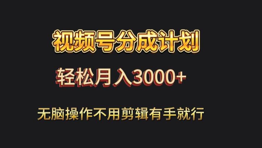 视频号流量分成，不用剪辑，有手就行，轻松月入2000+-梦清网创