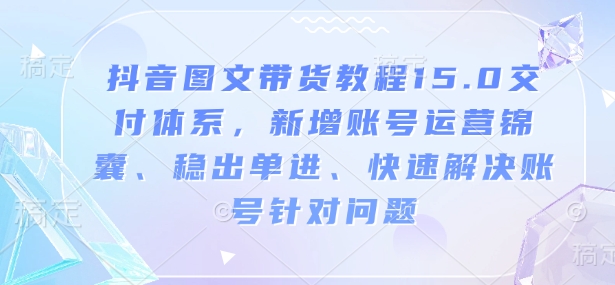 抖音图文带货教程15.0交付体系，新增账号运营锦囊、稳出单进、快速解决账号针对问题-梦清网创