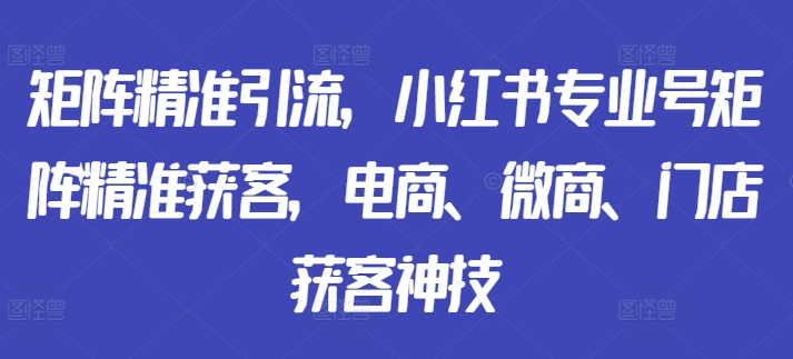 矩阵精准引流，小红书专业号矩阵精准获客，电商、微商、门店获客神技-梦清网创
