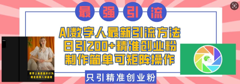 AI数字人最新引流方法，日引200+精准创业粉，制作简单可矩阵操作-梦清网创