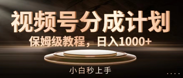 视频号分成计划保姆级教程，日入1K，小白秒上手【揭秘】-梦清网创