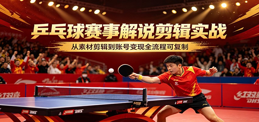 乒乓球赛事解说剪辑实战,从素材剪辑到账号变现全流程可复制-梦清研习社