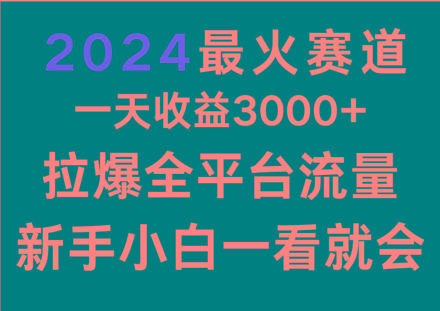 2024最火赛道，一天收一3000+.拉爆全平台流量，新手小白一看就会-梦清网创