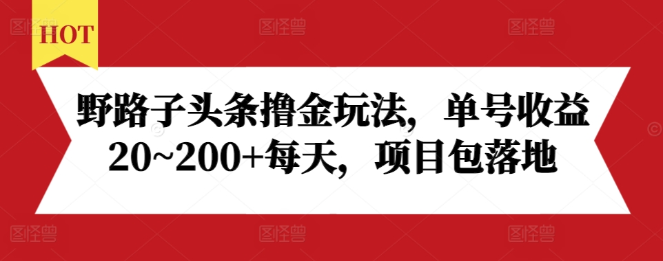野路子头条撸金玩法，单号收益20~200+每天，项目包落地-梦清网创