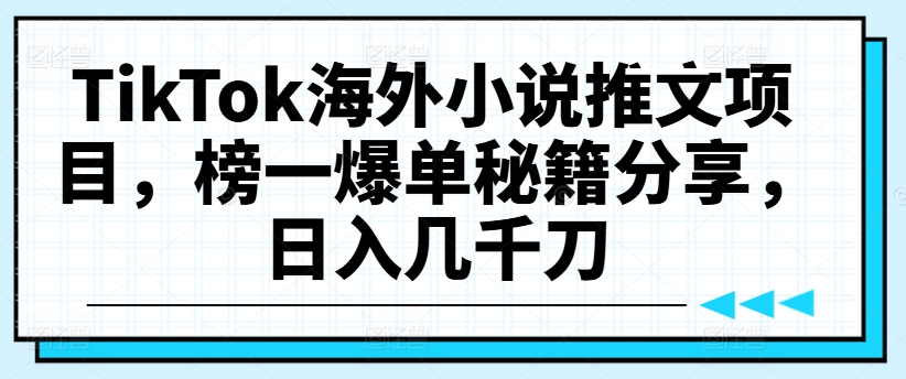 TikTok海外小说推文项目，榜一爆单秘籍分享，日入几千刀-梦清网创