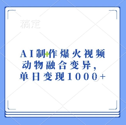 AI制作爆火视频，动物融合变异，单日变现1k-梦清网创