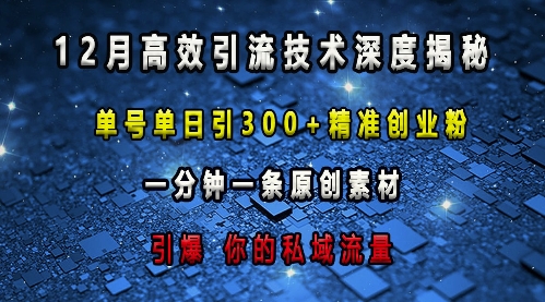 最新高效引流技术深度揭秘 ，单号单日引300+精准创业粉，一分钟一条原创素材，引爆你的私域流量-梦清网创