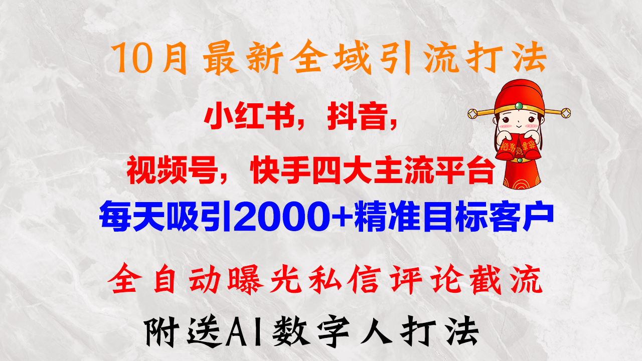 10月最新小红书，抖音，视频号，快手四大平台全域引流，，每天吸引2000…-梦清网创