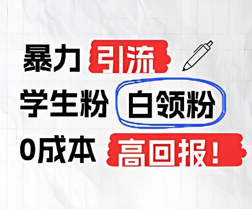 暴力引流学生粉白领粉，吊打以往垃圾玩法，0成本，高回报-梦清网创