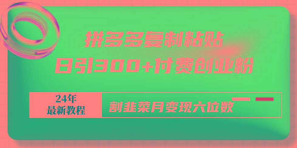 拼多多复制粘贴日引300+付费创业粉，割韭菜月变现六位数最新教程！-梦清网创