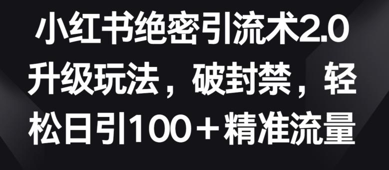 小红书绝密引流术2.0升级玩法，破封禁，轻松日引100+精准流量【揭秘】-梦清网创