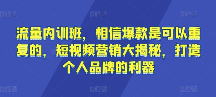 流量内训班，相信爆款是可以重复的，短视频营销大揭秘，打造个人品牌的利器-梦清网创