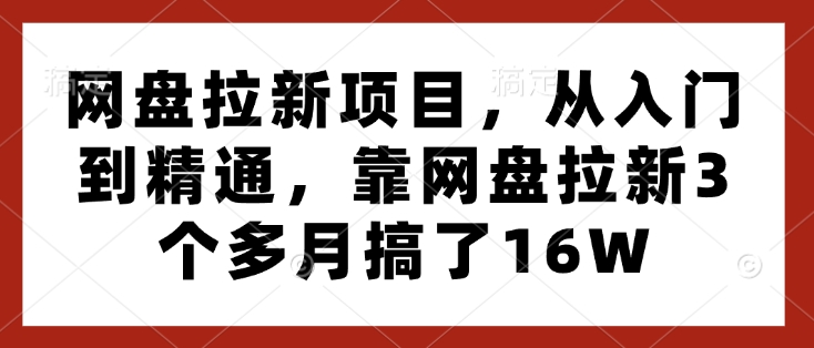 网盘拉新项目，从入门到精通，靠网盘拉新3个多月搞了16W-梦清网创