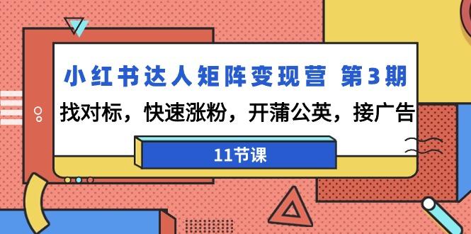 小红书达人矩阵变现营 第3期，找对标，快速涨粉，开蒲公英，接广告-11节课-梦清网创