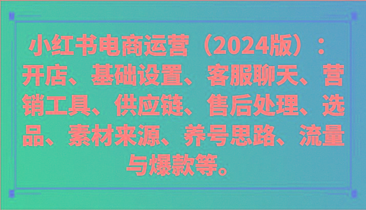 小红书电商运营(2024版)：开店、设置、供应链、选品、素材、养号、流量与爆款等-梦清网创