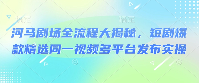 河马剧场全流程大揭秘，短剧爆款精选同一视频多平台发布实操-梦清网创
