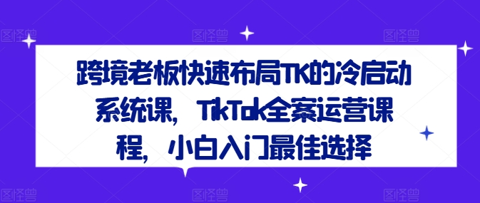 跨境老板快速布局TK的冷启动系统课，TikTok全案运营课程，小白入门最佳选择-梦清网创