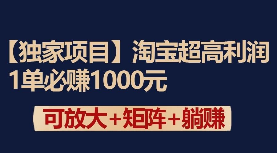 独家淘宝超高利润项目：1单必赚1000元，可放大可矩阵操作-梦清网创