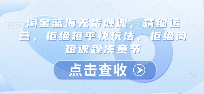 淘宝蓝海无货源课，精细运营，拒绝短平快玩法，拒绝简短课程凑章节-梦清网创