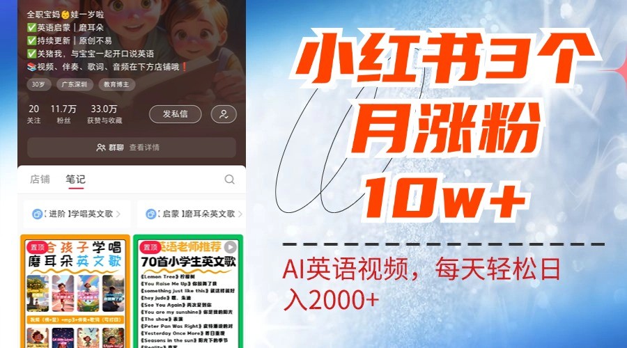 小红书三个月涨粉10W，AI英语视频0成本制作，每天轻松日入2000+-梦清网创