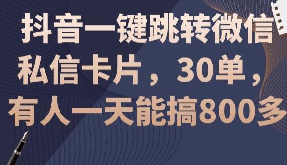 抖音一键跳转微信私信卡片，30单，一天能搞800多-梦清网创