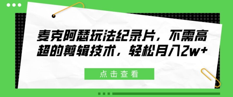 麦克阿瑟玩法纪录片，不需高超的剪辑技术，轻松月入2w+【揭秘】-梦清网创