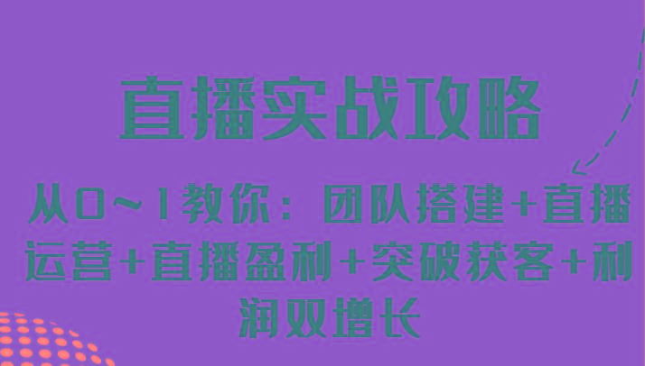 直播实战攻略 从0~1教你：团队搭建+直播运营+直播盈利+突破获客+利润双增长-梦清网创