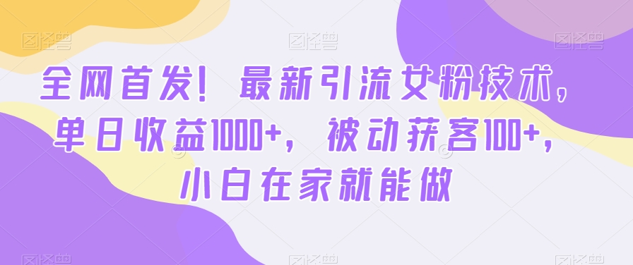 全网首发！最新引流女粉技术，单日收益1000+，被动获客100+，小白在家就能做【揭秘】-梦清网创