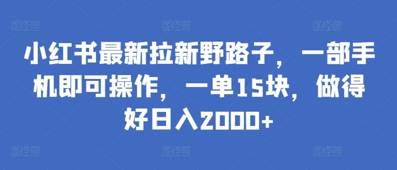 小红书最新拉新野路子，一部手机即可操作，一单15块，做得好日入2000+【揭秘】-梦清网创