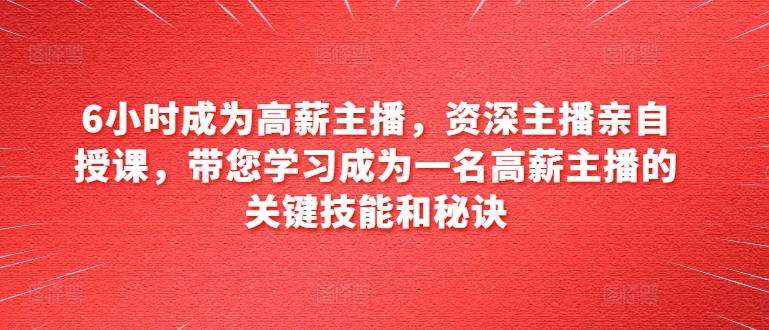 6小时成为高薪主播，资深主播亲自授课，带您学习成为一名高薪主播的关键技能和秘诀-梦清网创