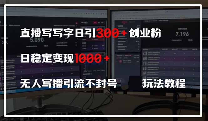 直播写写字日引300+创业粉，日稳定变现600+无人写播引流不封号，玩法教程-梦清网创