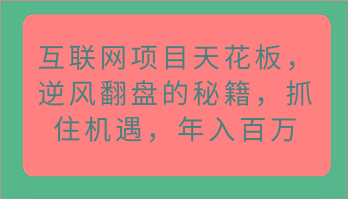 互联网项目天花板，逆风翻盘的秘籍，抓住机遇，年入百万-梦清网创