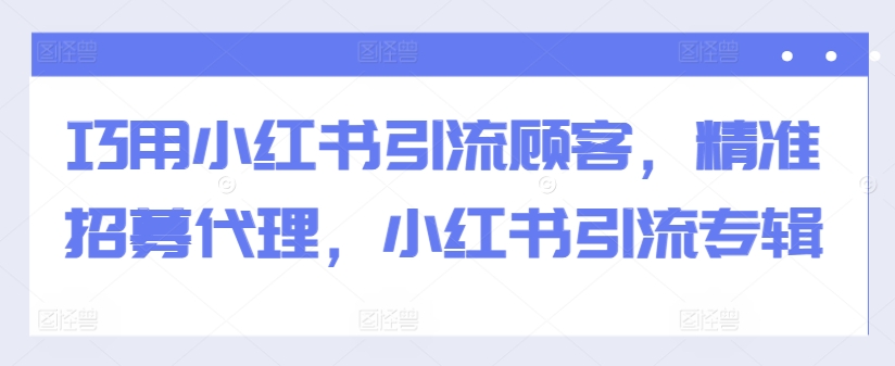 巧用小红书引流顾客，精准招募代理，小红书引流专辑-梦清网创