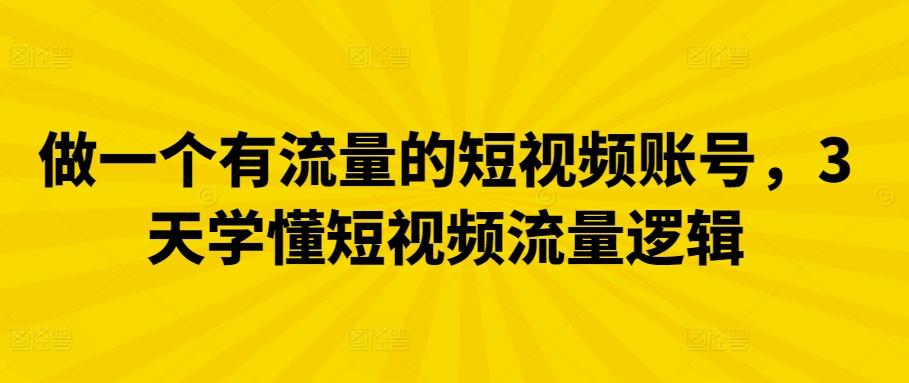 做一个有流量的短视频账号，3天学懂短视频流量逻辑-梦清网创