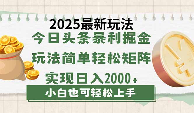 今日头条2025最新玩法，思路简单，复制粘贴，轻松实现矩阵日入2000+-梦清网创