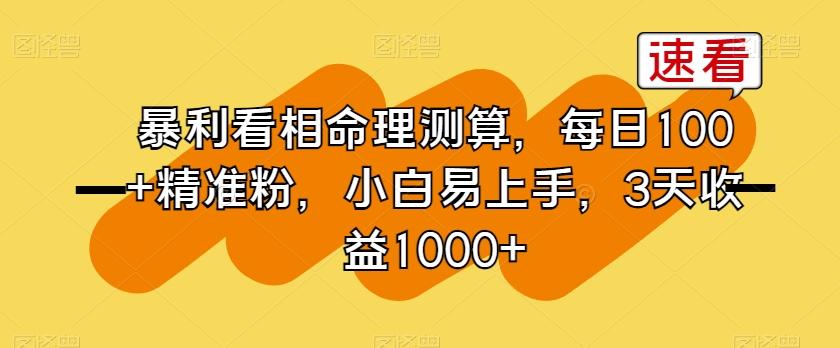 暴利看相命理测算，每日100+精准粉，小白易上手，3天收益1000+【揭秘】-梦清网创