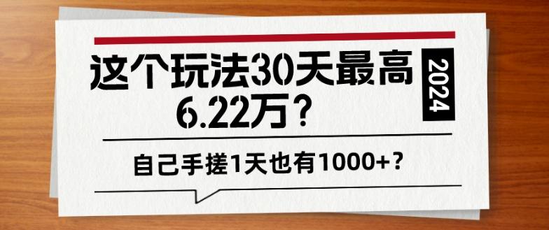 这个玩法30天最高6.22万？自己手搓1天也有1000+？-梦清网创