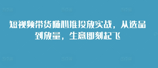 短视频带货随心推投放实战，从选品到放量，生意即刻起飞-梦清网创