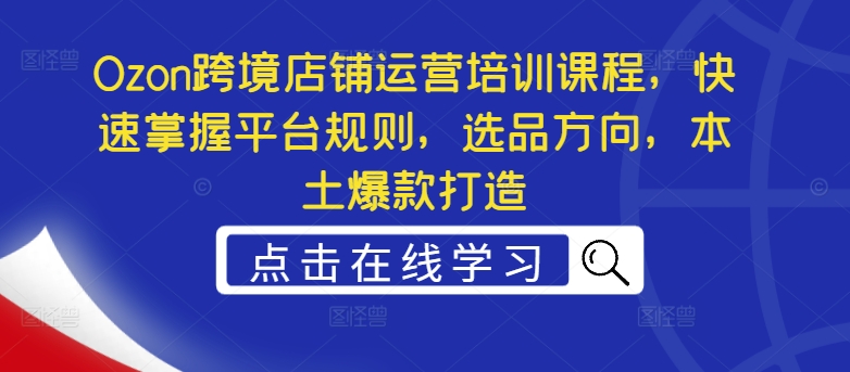 Ozon跨境店铺运营培训课程，快速掌握平台规则，选品方向，本土爆款打造-梦清网创
